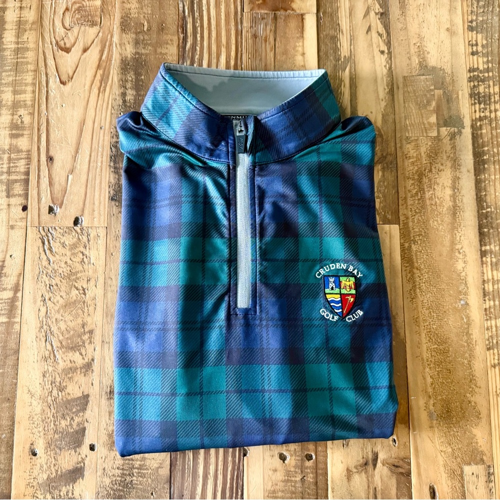 Blue and Green tartan Plaid Quarter-Zip Pullover size medium w/ crude bay logo - Picture 4 of 6